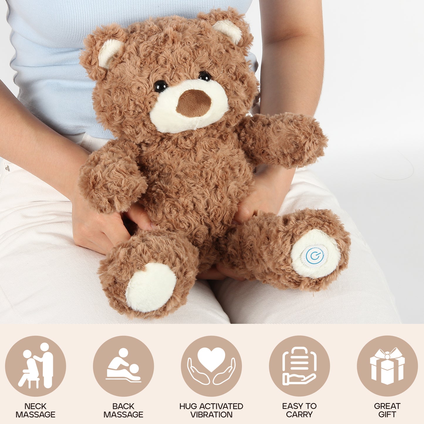 Huggable Massager, Soft Plush Vibrating Animal Friend for Comfort & Relaxation, Cuddly Portable Travel Buddy, Perfect Gift Idea - Bear