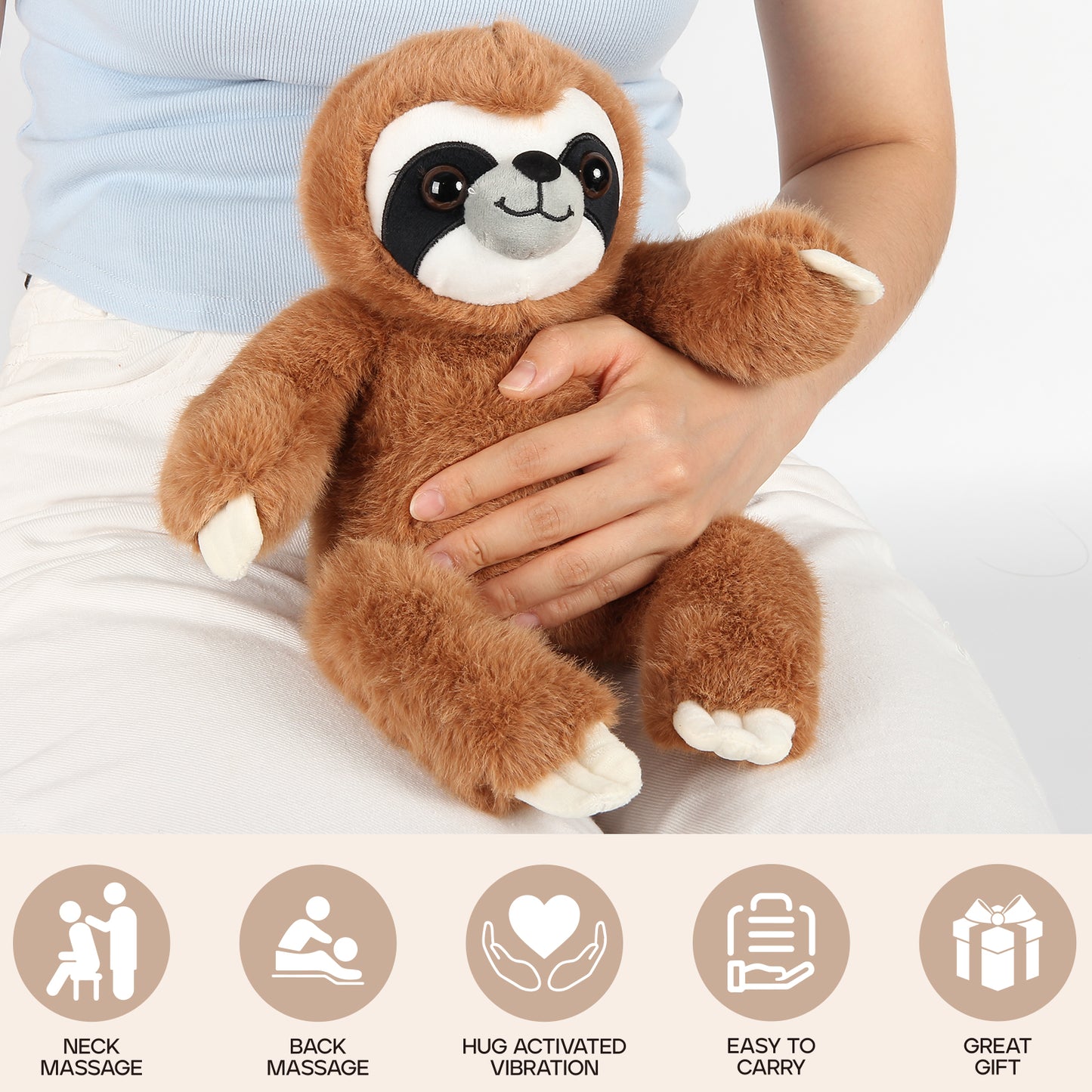 Huggable Massager, Adorable Plush Vibrating Animal for Soothing Comfort - Soft Cuddly Stress Relief Companion, Portable Travel Gift - Sloth