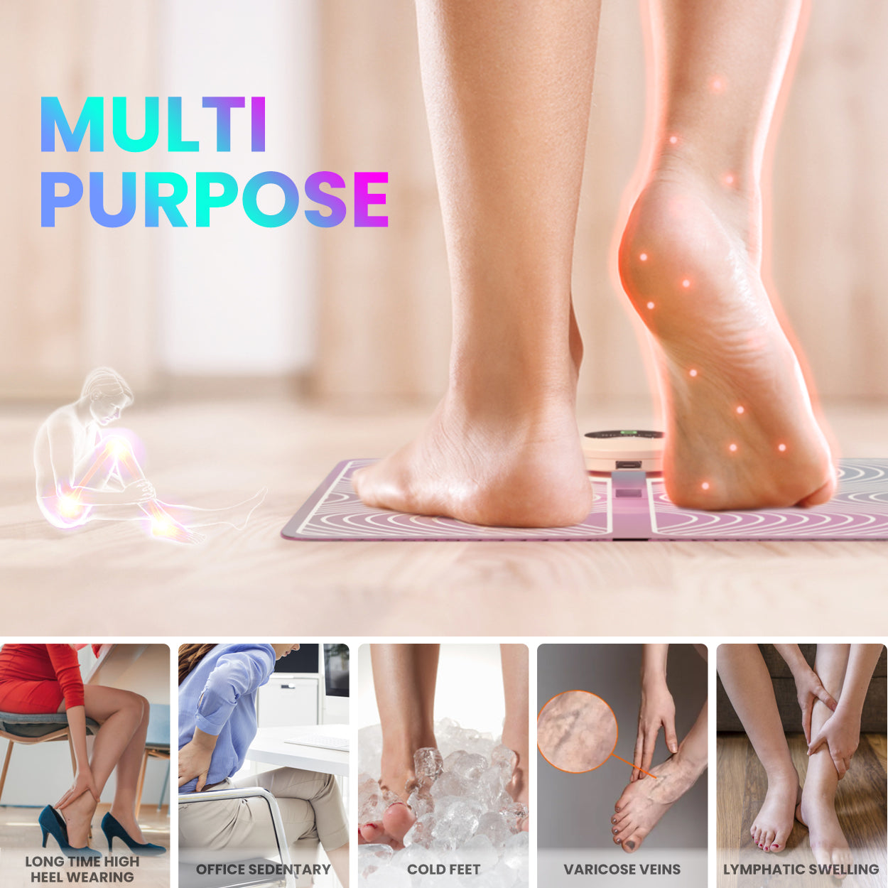Electronic Nerve Stimulator, EMS Foot Massager for Muscle Relaxation, LCD Display Screen,Back & Legs Massager