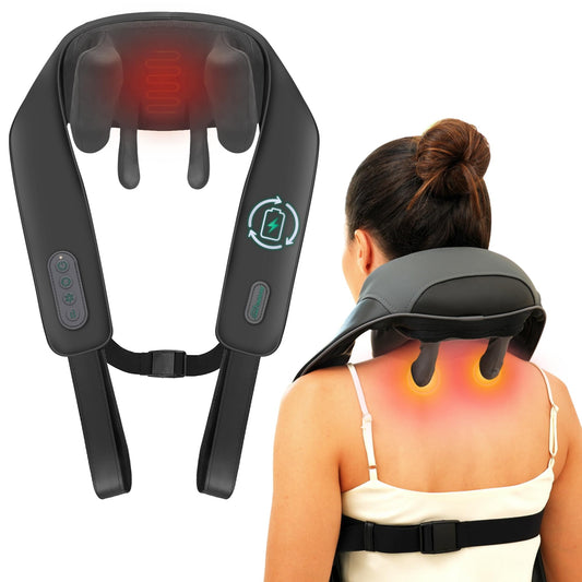 Cordless Neck Shoulder Massager with Soothing Heat, Upgarded 4D Deep Tissue Kneading