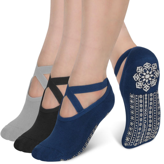 Yoga Socks with Grips for Women - Non Slip Pilates Socks with Grippers on Bottom, Grippy & non skid Barre Hospital