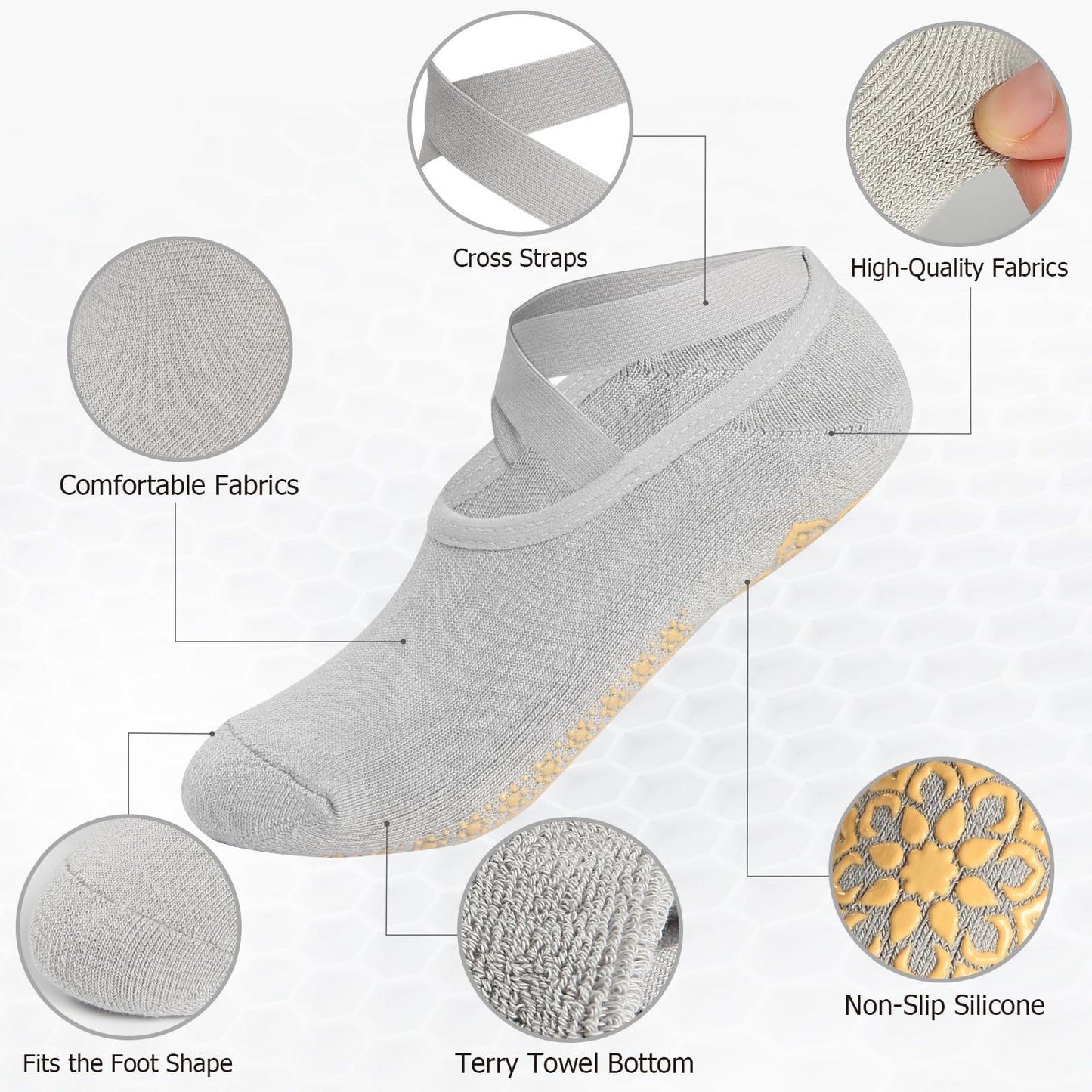 Yoga Socks with Grips for Women - Non Slip Pilates Socks with Grippers on Bottom, Grippy & non skid Barre Hospital