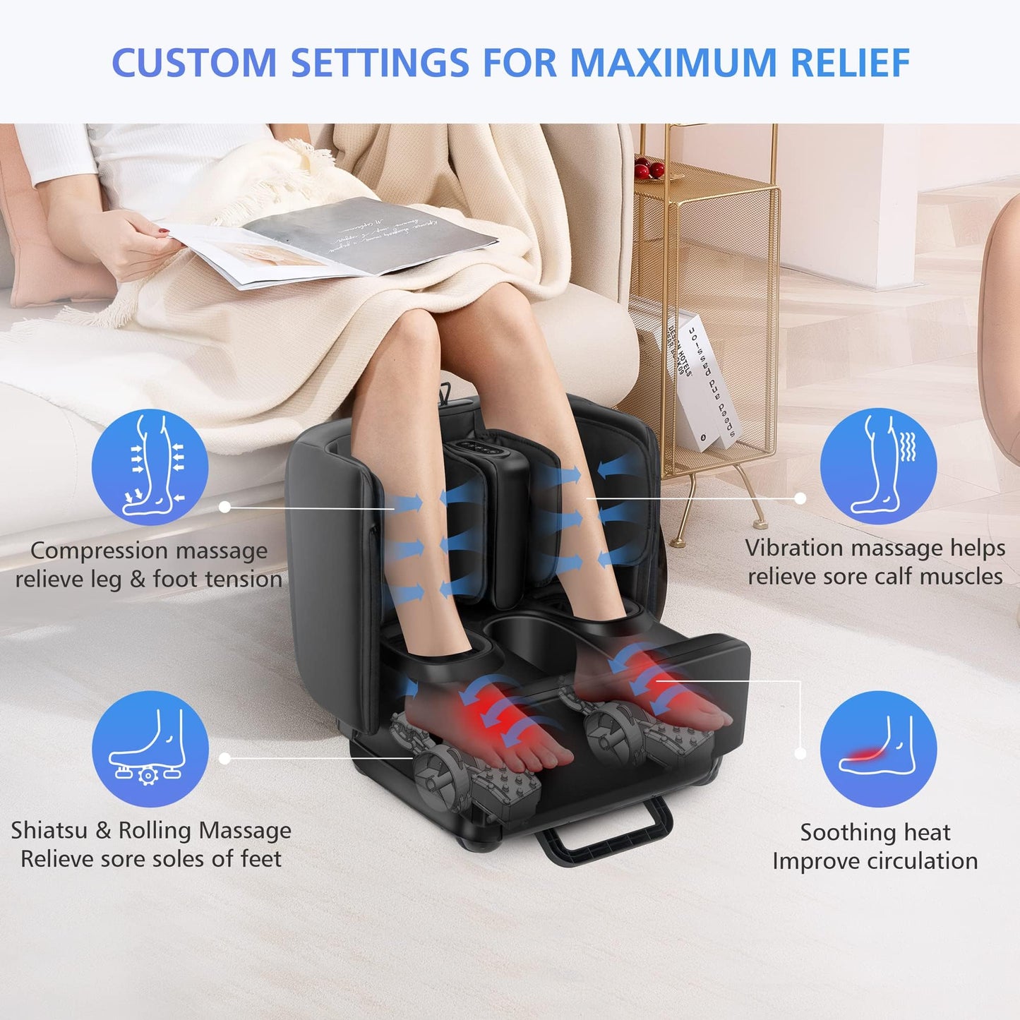 2 in 1 Foot Massager Machine,Shiatsu Foot and Calf Massager with Heat