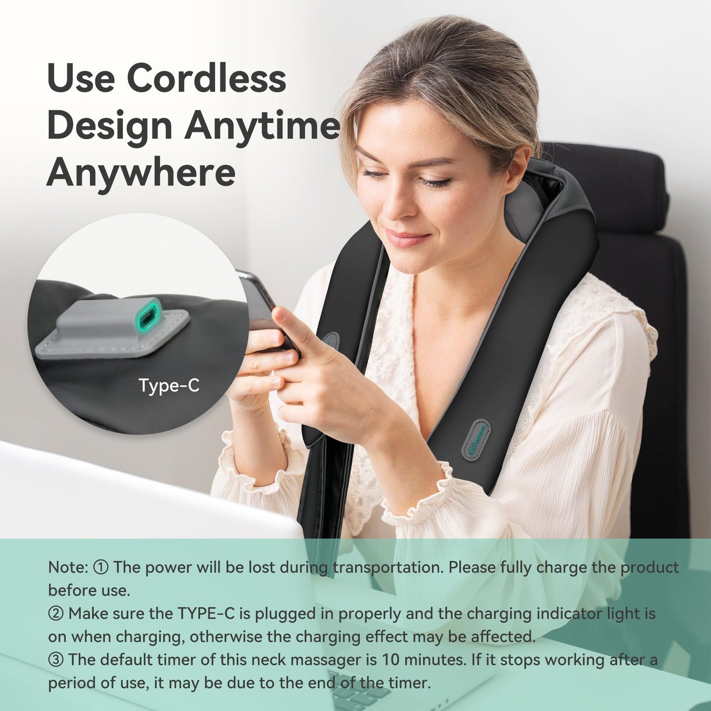 Cordless Neck Shoulder Massager with Soothing Heat, Upgarded 4D Deep Tissue Kneading