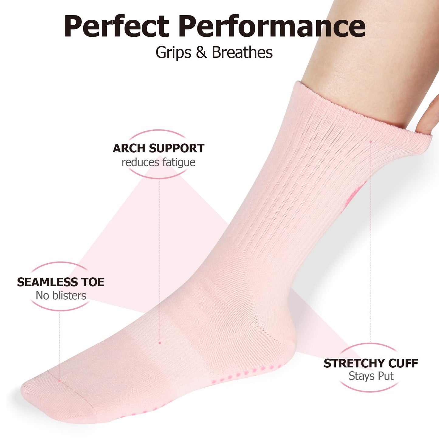 Pilates Socks with Grips for Women - Cute Non Slip Yoga Socks with Grippers on Bottom, Grippy & Non Skid Barre Hospital Slipper Sticky Socks for Workouts (4-Pack)