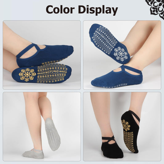 Yoga Socks with Grips for Women - Non Slip Pilates Socks with Grippers on Bottom, Grippy & non skid Barre Hospital