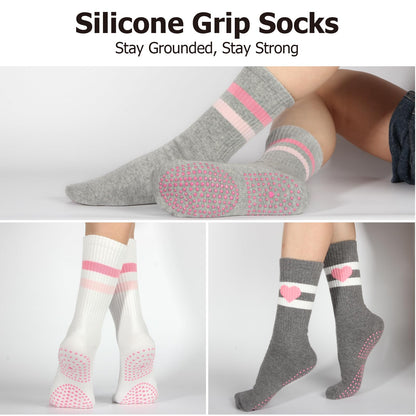 Pilates Socks with Grips for Women - Cute Non Slip Yoga Socks with Grippers on Bottom, Grippy & Non Skid Barre Hospital Slipper Sticky Socks for Workouts (4-Pack)