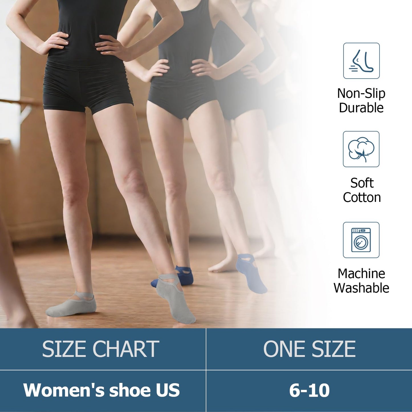 Yoga Socks with Grips for Women - Non Slip Pilates Socks with Grippers on Bottom, Grippy & non skid Barre Hospital
